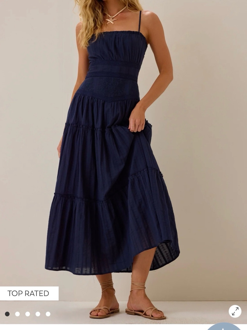 🆕#325~Altar'd State Odette Maxi Dress Navy Smocked, Med